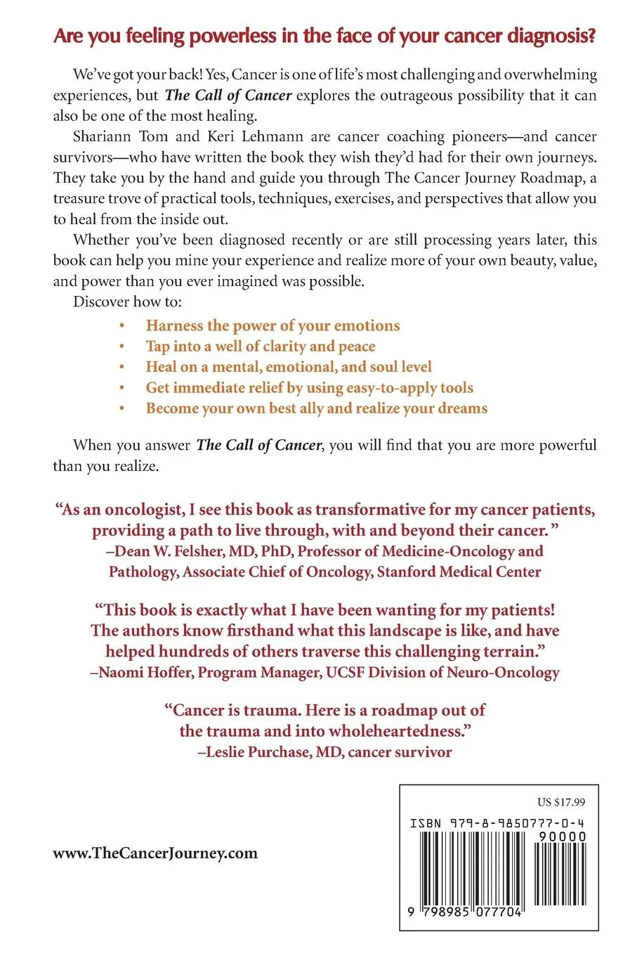Rückseite: 9798985077704 | The Call of Cancer | Shariann Tom (u. a.) | Taschenbuch | Englisch