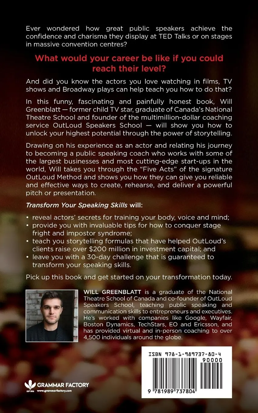 Rückseite: 9781989737804 | Transform Your Speaking Skills | Will Greenblatt | Taschenbuch | 2022