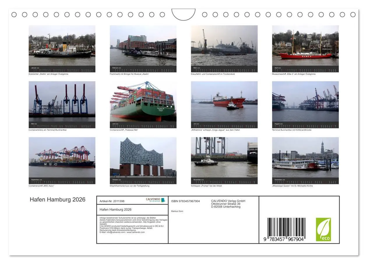 Bild: 9783457967904 | Hafen Hamburg 2026 (Wandkalender 2026 DIN A4 quer), CALVENDO...