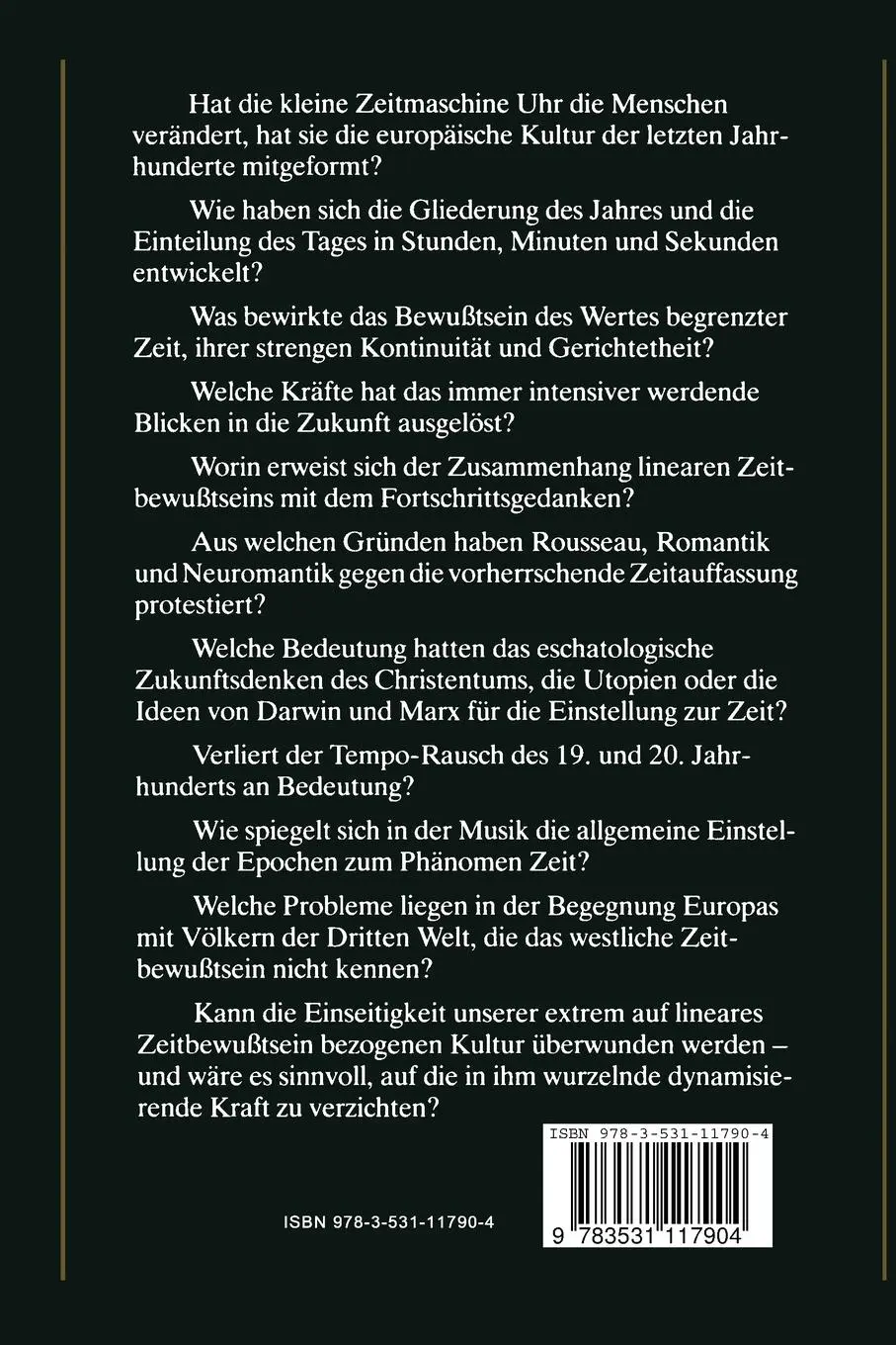Rückseite: 9783531117904 | Zeit und Kultur | Geschichte des Zeitbewußtseins in Europa | Wendorff