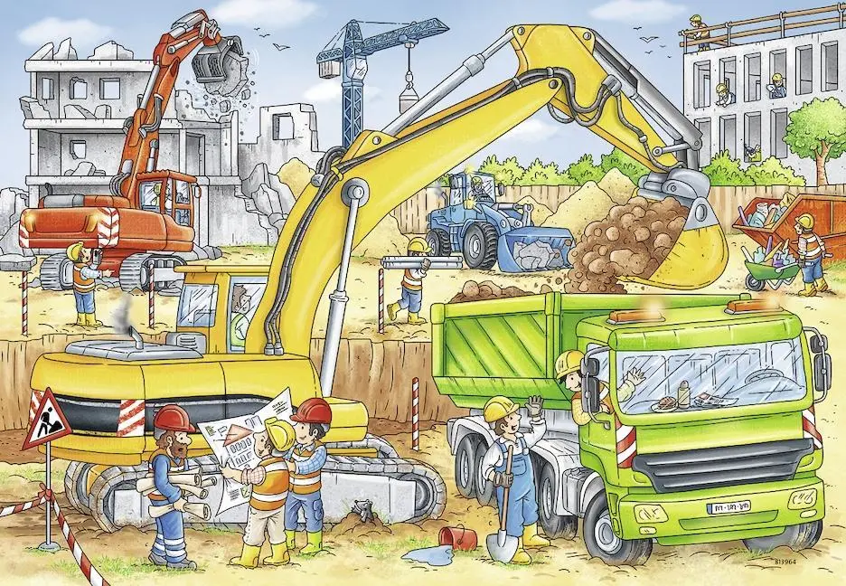 Bild: 4005556078004 | Viel zu tun auf der Baustelle. Puzzle 2 x 24 Teile | Stefan Lohr