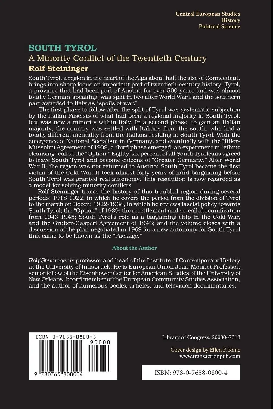 Rückseite: 9780765808004 | South Tyrol | A Minority Conflict of the Twentieth Century | Niezing