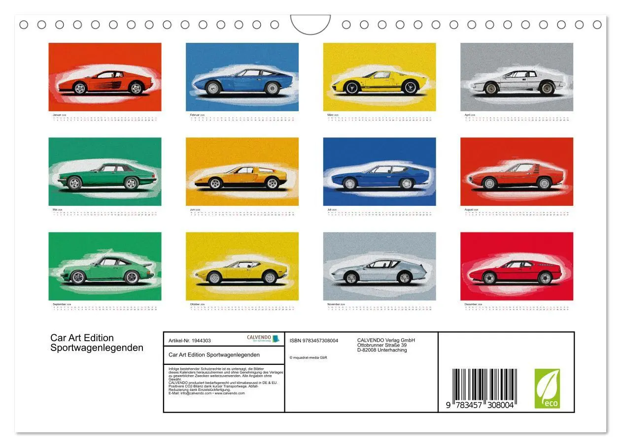 Bild: 9783457308004 | Car Art Edition Sportwagenlegenden (Wandkalender 2026 DIN A4 quer),...