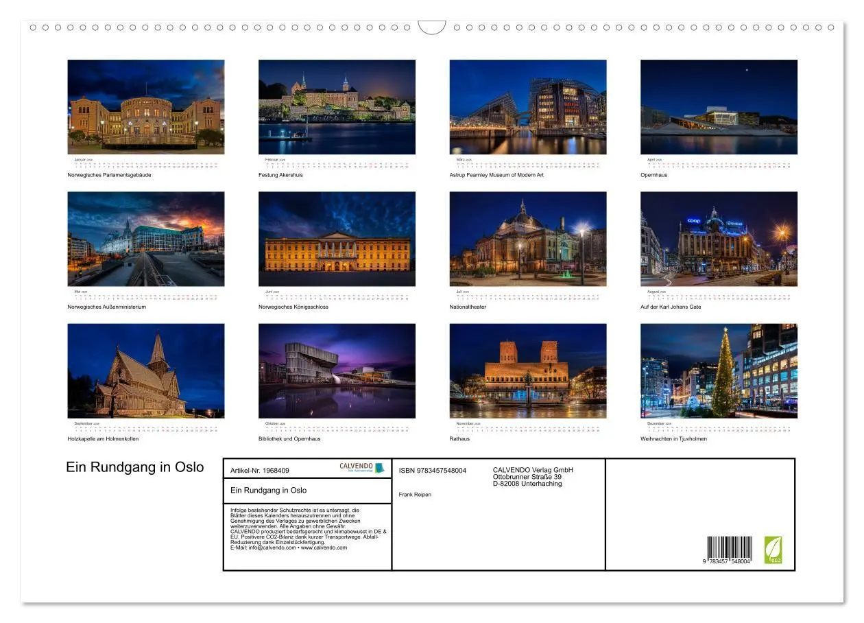 Bild: 9783457548004 | Ein Rundgang in Oslo (Wandkalender 2026 DIN A2 quer), CALVENDO...