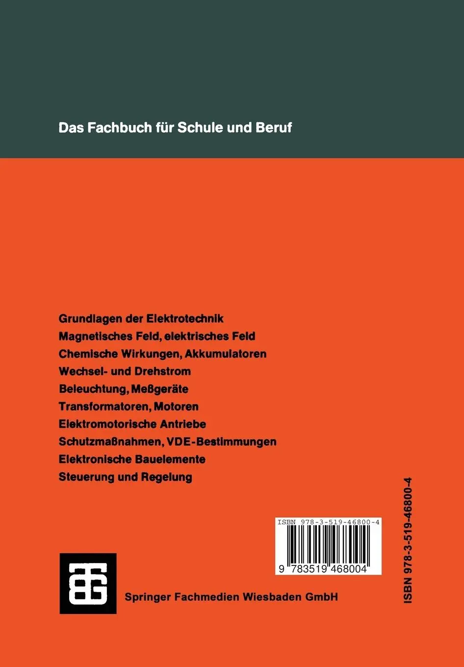 Rückseite: 9783519468004 | Fachkunde für Elektroberufe | Otto Schneider (u. a.) | Taschenbuch