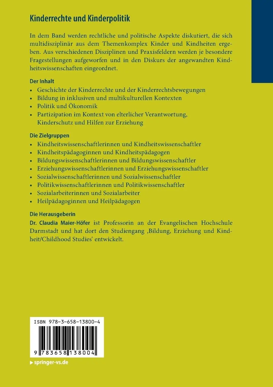 Rückseite: 9783658138004 | Kinderrechte und Kinderpolitik | Claudia Maier-Höfer | Taschenbuch