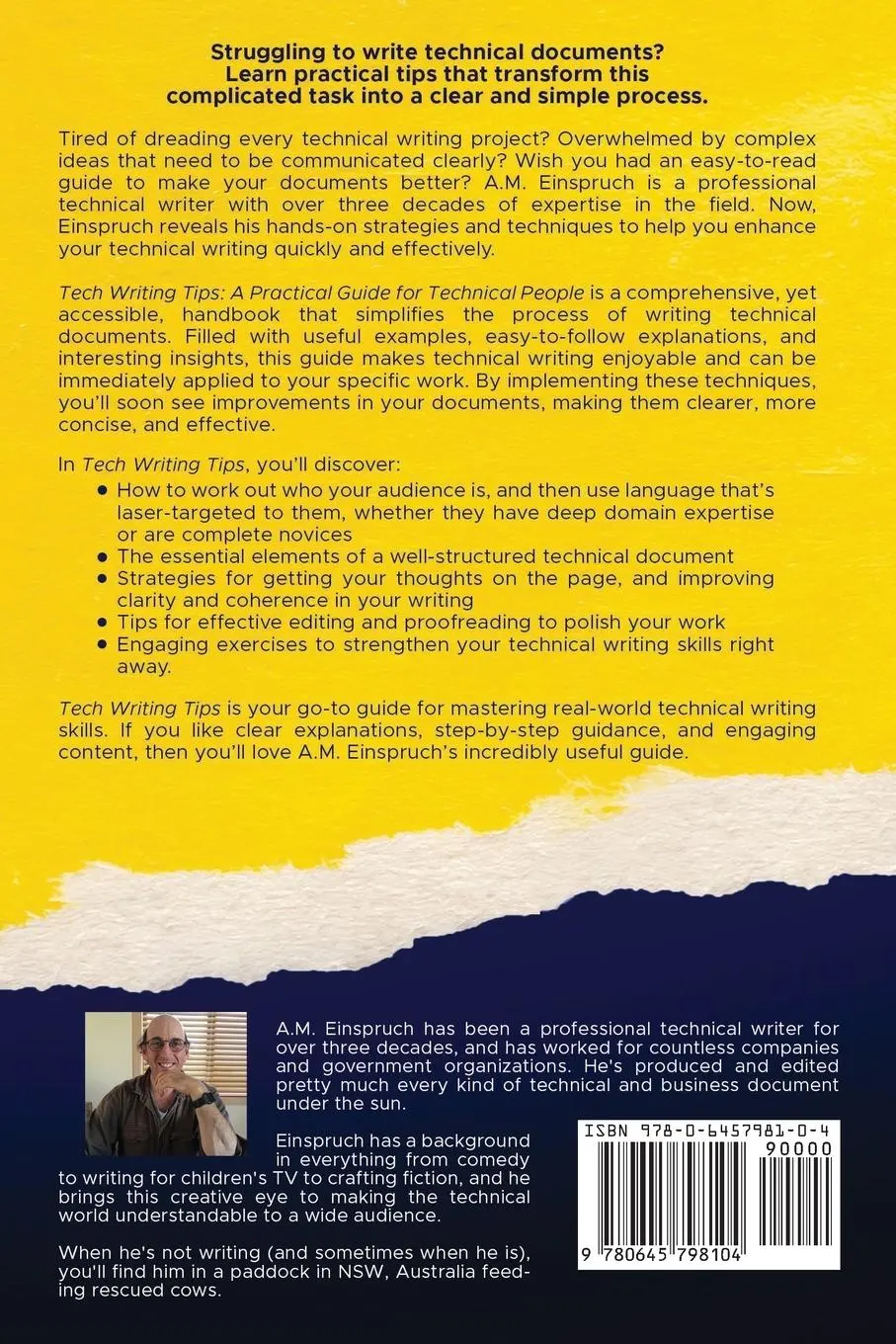 Rückseite: 9780645798104 | Tech Writing Tips | A Practical Guide for Technical People | Einspruch