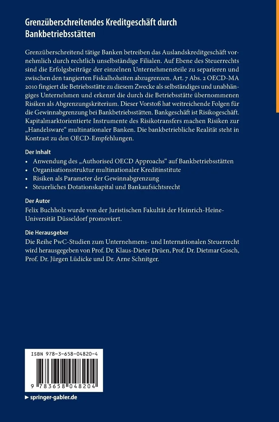 Rückseite: 9783658048204 | Grenzüberschreitendes Kreditgeschäft durch Bankbetriebsstätten | Buch