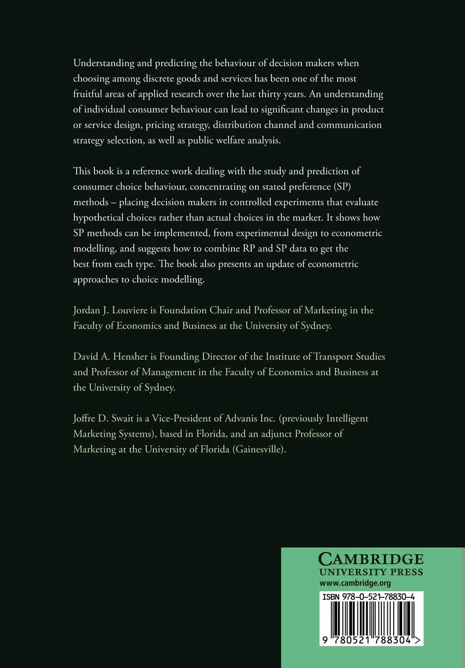 Rückseite: 9780521788304 | Stated Choice Methods | Analysis and Applications | Louviere (u. a.)