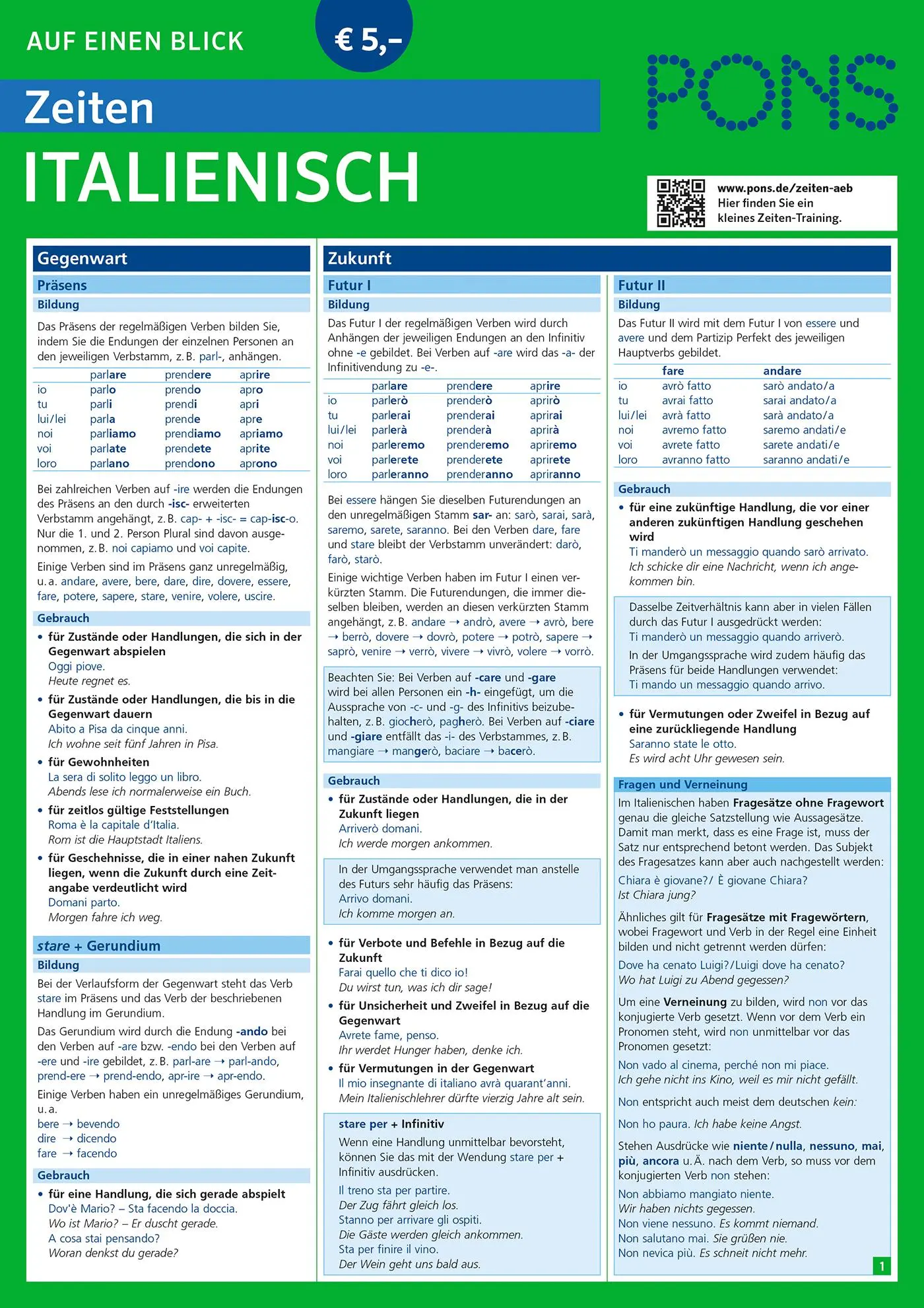 Cover: 9783125628304 | PONS Zeiten auf einen Blick Italienisch | Valerio Vial | Taschenbuch