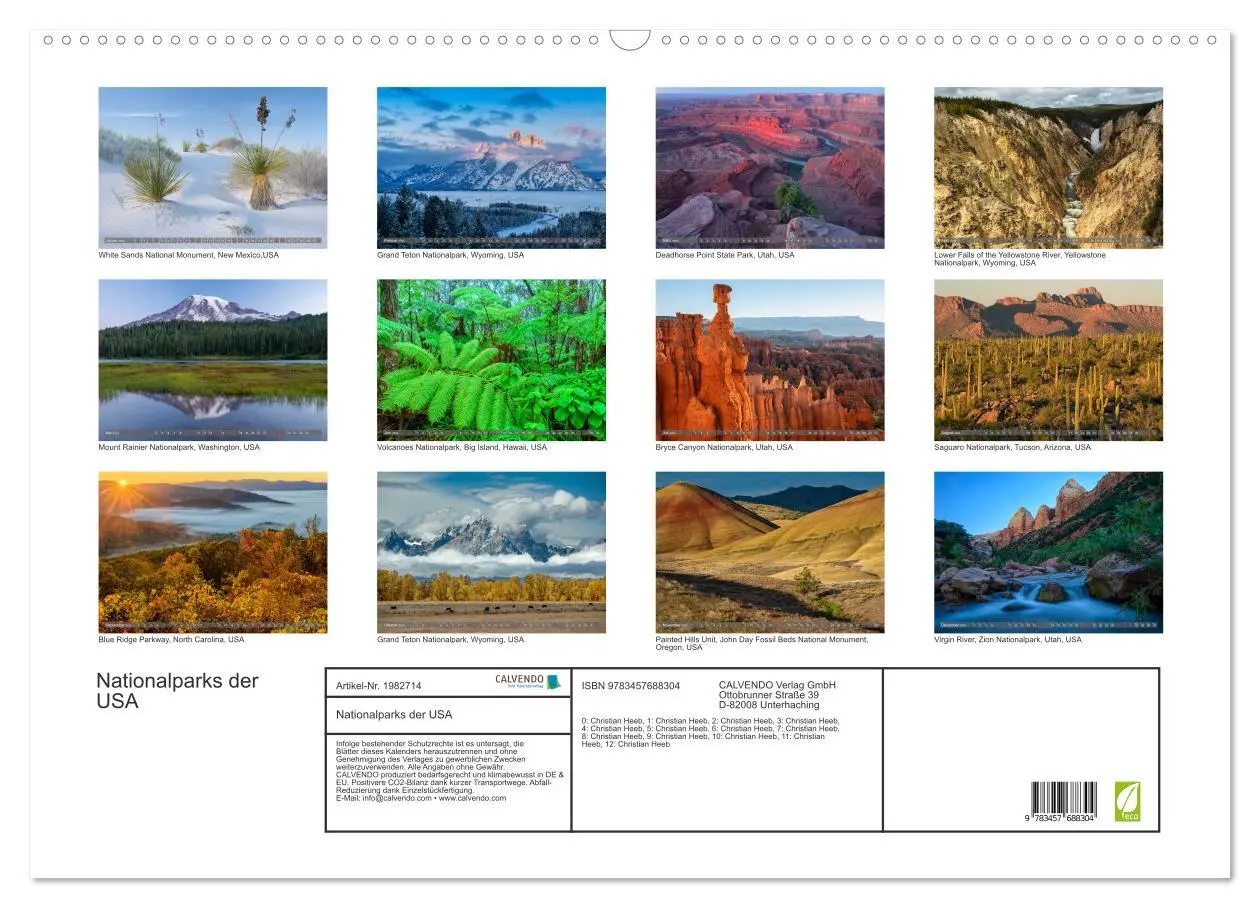 Bild: 9783457688304 | Nationalparks der USA (Wandkalender 2026 DIN A2 quer), CALVENDO...