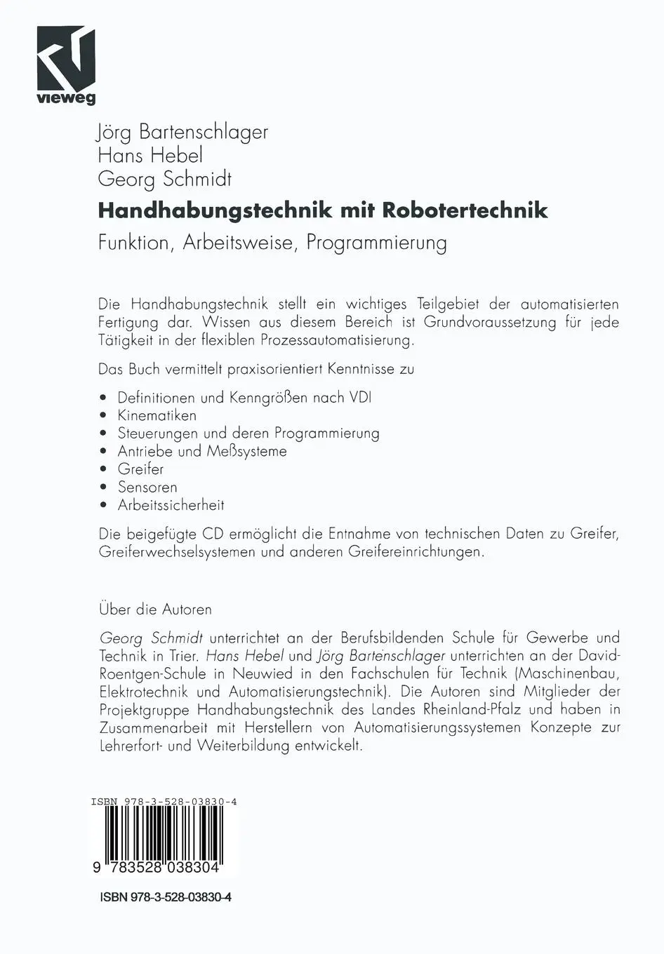 Rückseite: 9783528038304 | Handhabungstechnik mit Robotertechnik | Jörg Bartenschlager (u. a.)