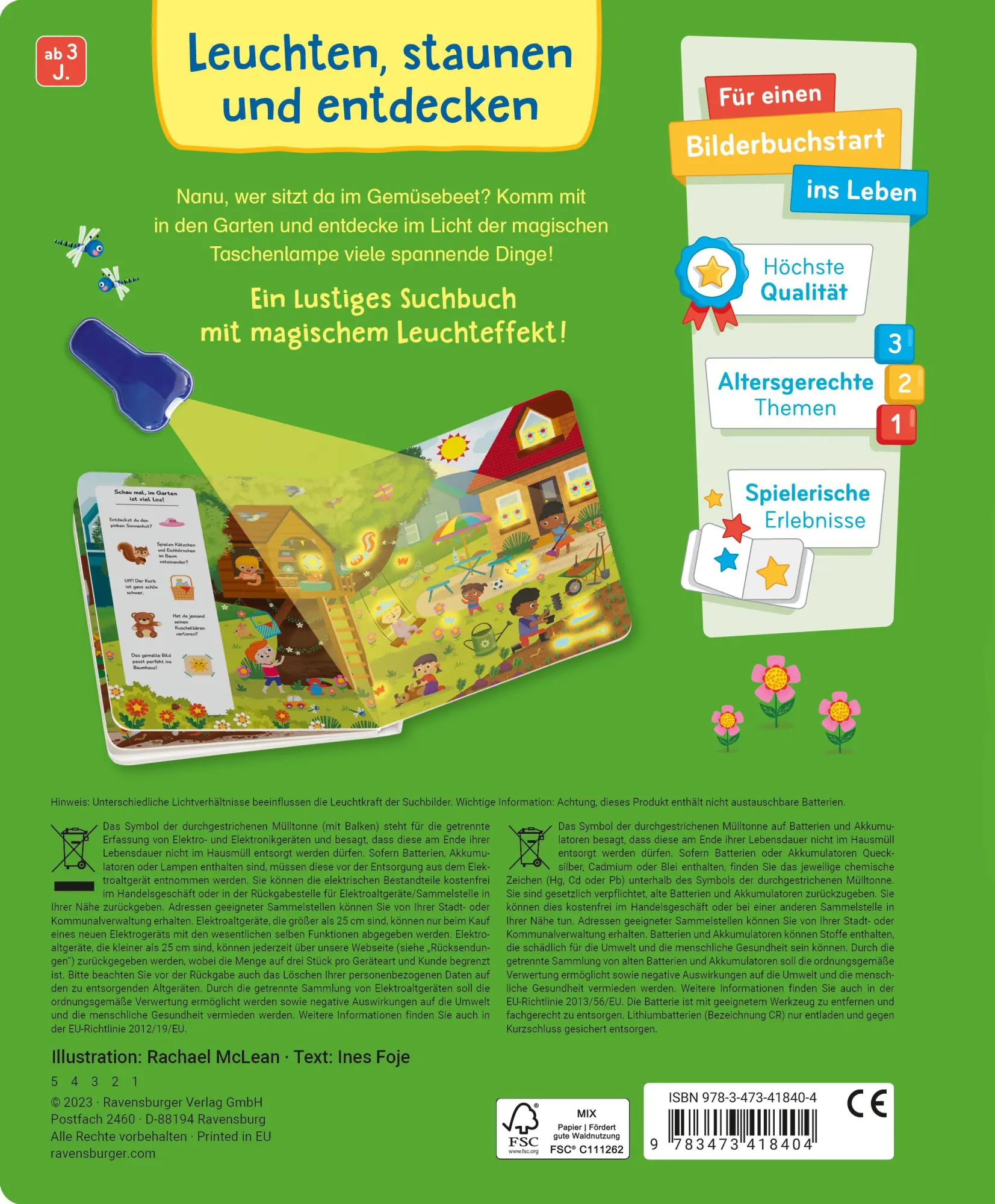 Rückseite: 9783473418404 | Lampe an! Entdecke den Garten | Ines Foje | Buch | 10 S. | Deutsch