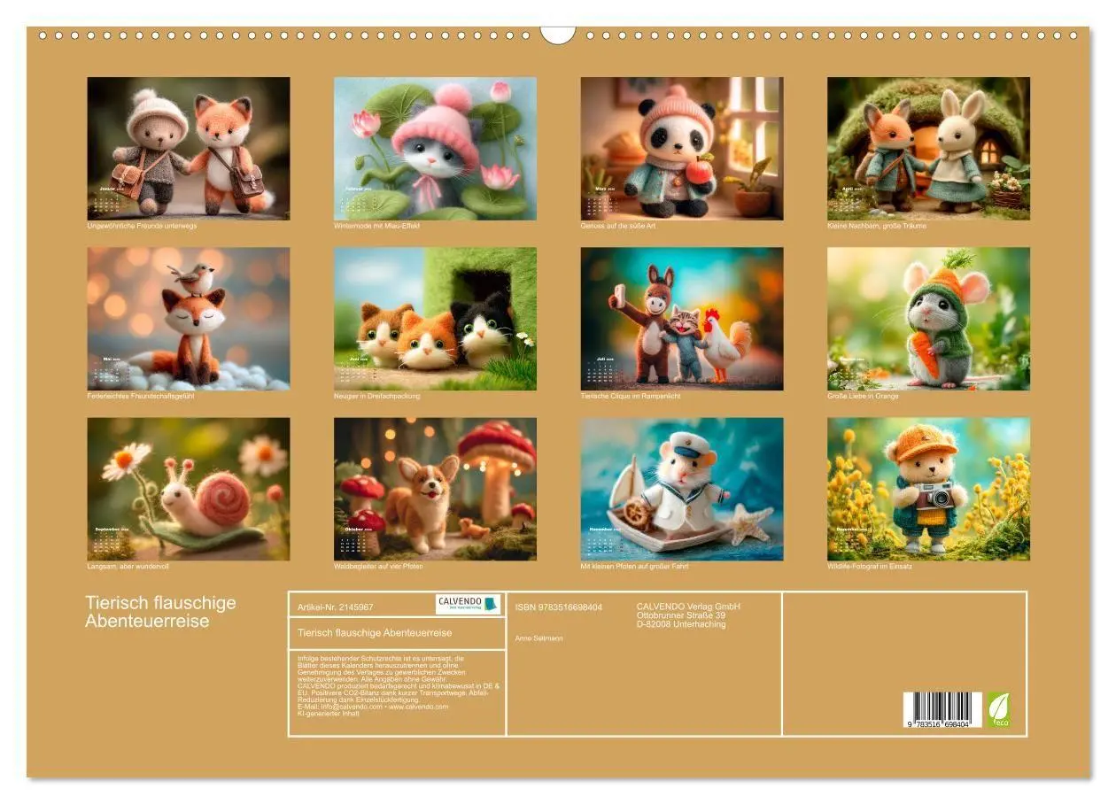 Bild: 9783516698404 | Tierisch flauschige Abenteuerreise (Wandkalender 2026 DIN A2 quer),...