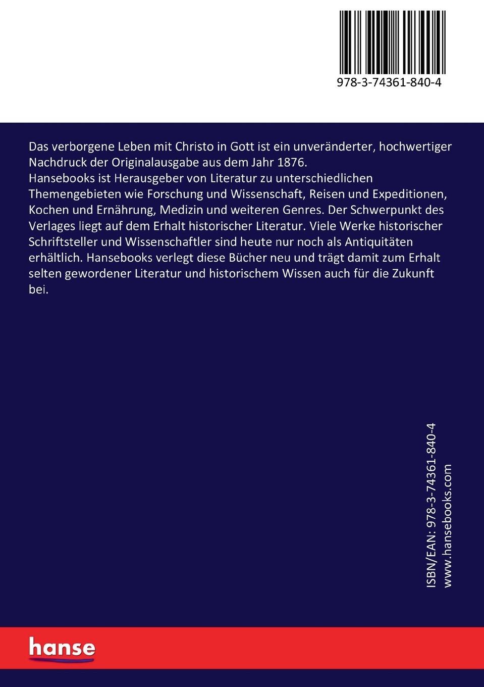 Rückseite: 9783743618404 | Das verborgene Leben mit Christo in Gott | Fr Kopp | Taschenbuch