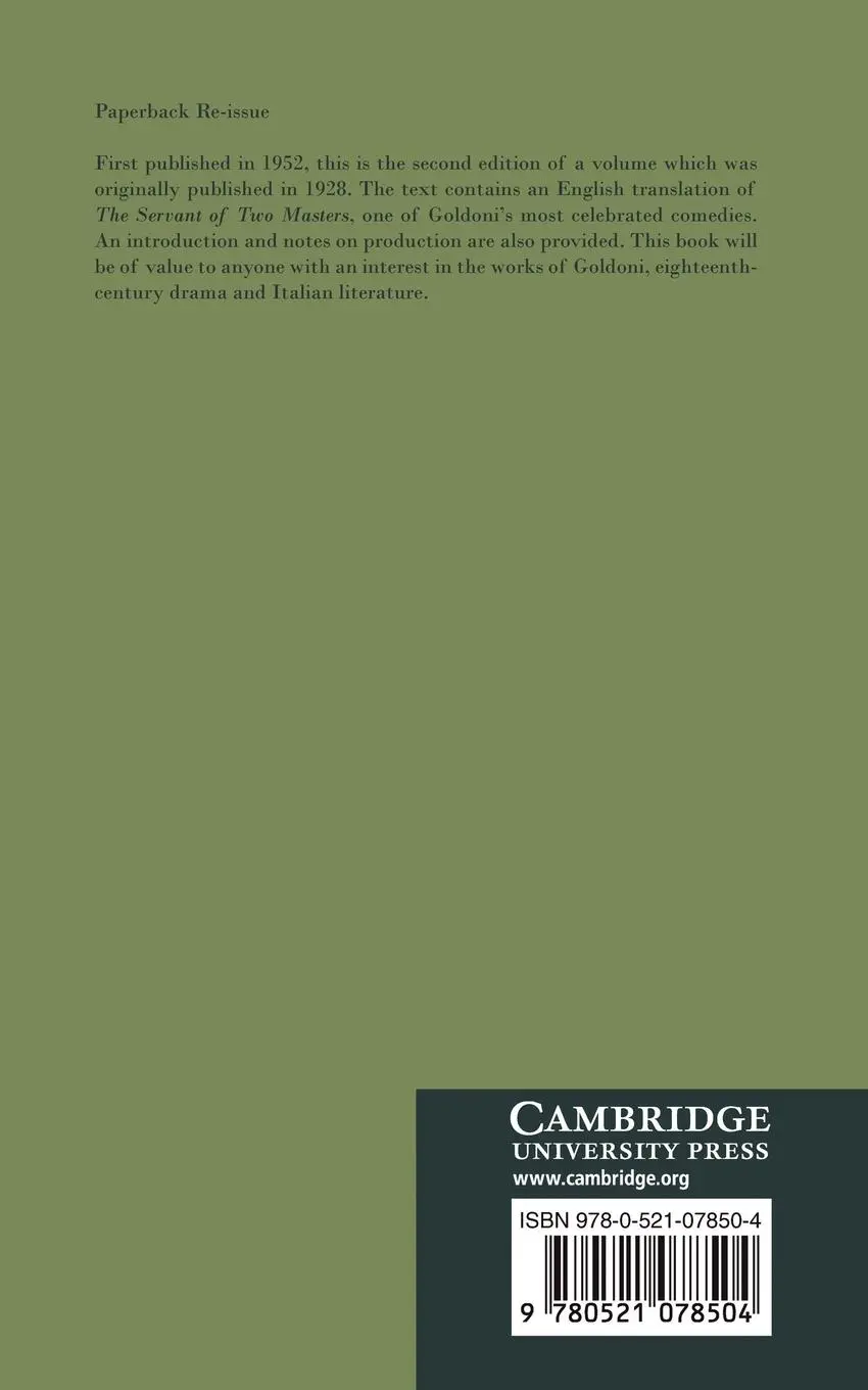 Rückseite: 9780521078504 | The Servant of Two Masters | Goldoni (u. a.) | Taschenbuch | Englisch