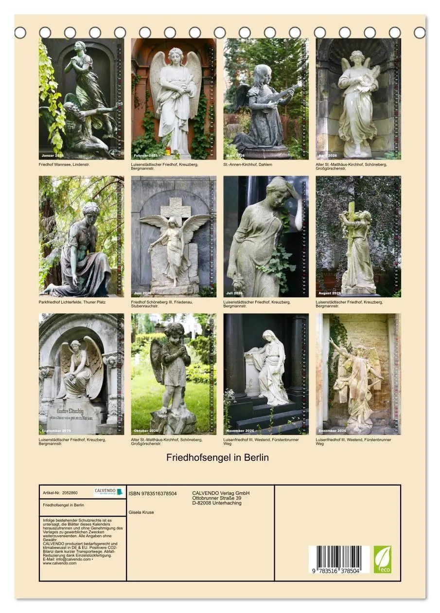 Bild: 9783516378504 | Friedhofsengel in Berlin (Tischkalender 2026 DIN A5 hoch), CALVENDO...