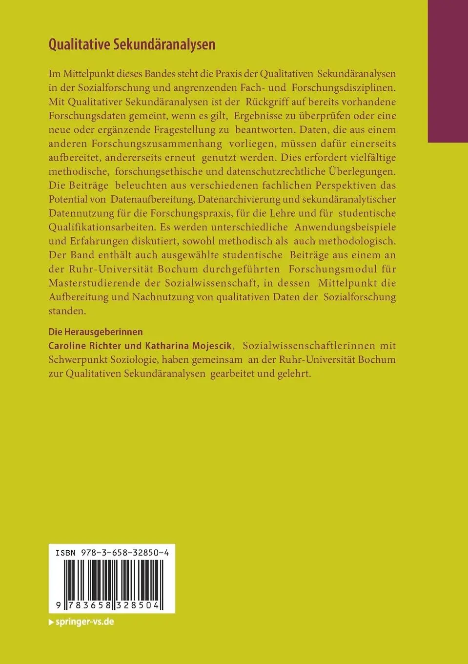 Rückseite: 9783658328504 | Qualitative Sekundäranalysen | Katharina Mojescik (u. a.) | Buch | ix