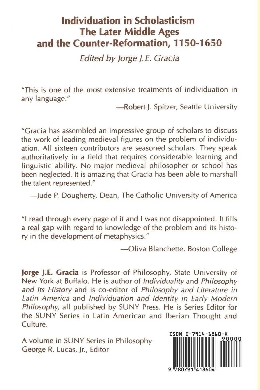 Rückseite: 9780791418604 | Individuation in Scholasticism | Jorge J. E. Gracia | Taschenbuch