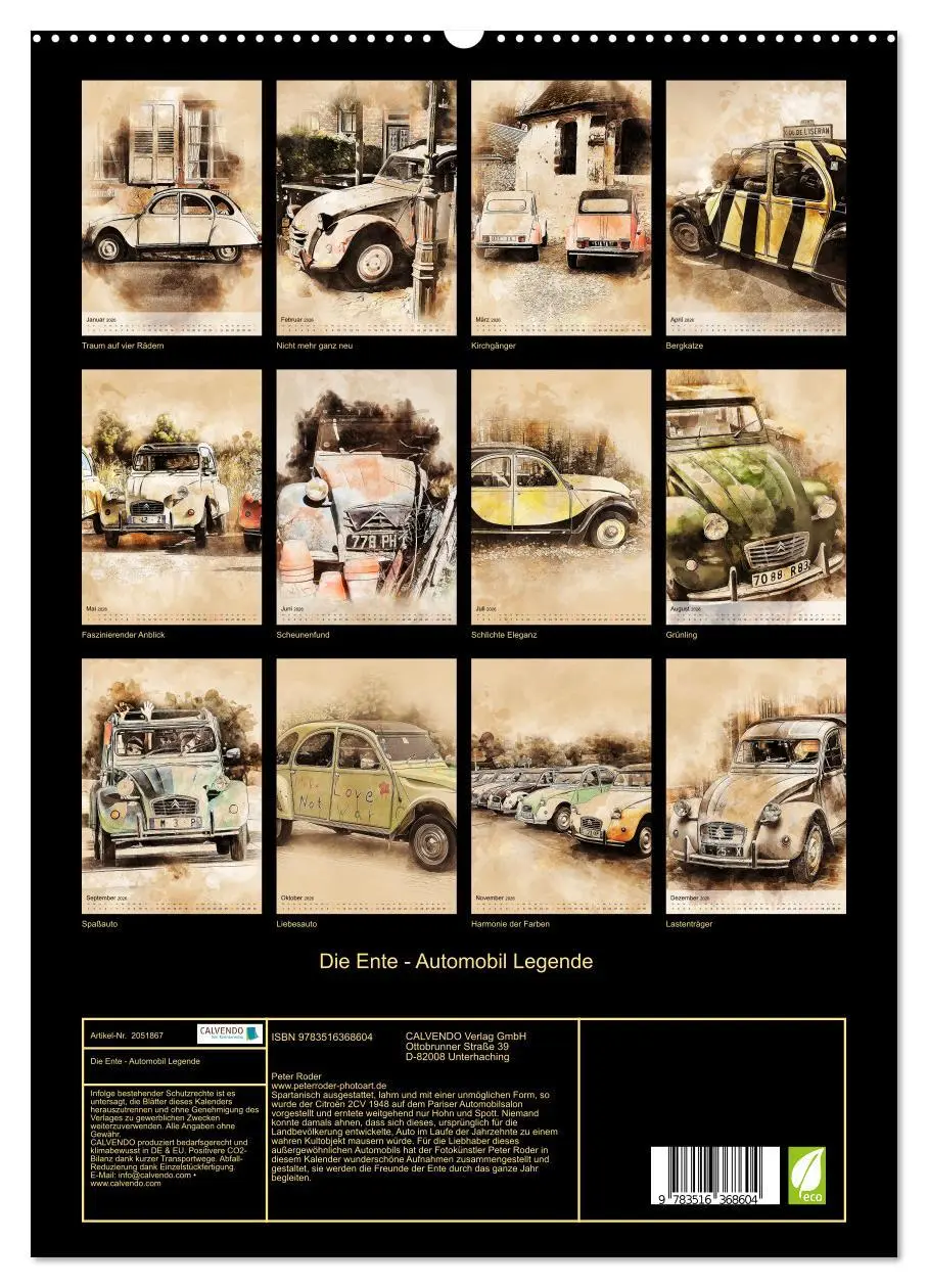 Bild: 9783516368604 | Die Ente - Automobil Legende (Wandkalender 2026 DIN A2 hoch),...