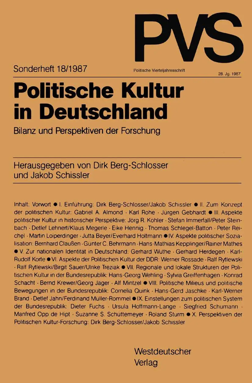 Politische Kultur in Deutschland: Bilanz und Perspektiven der Forschung (Politische Vierteljahresschrift Sonderhefte) (German Edition)