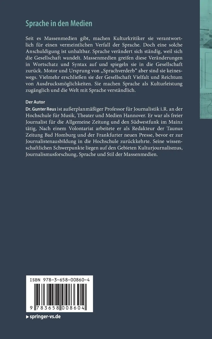 Rückseite: 9783658008604 | Sprache in den Medien | Gunter Reus | Taschenbuch | v | Deutsch | 2020