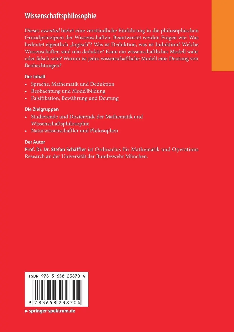 Rückseite: 9783658238704 | Wissenschaftsphilosophie | Stefan Schäffler | Taschenbuch | xiii
