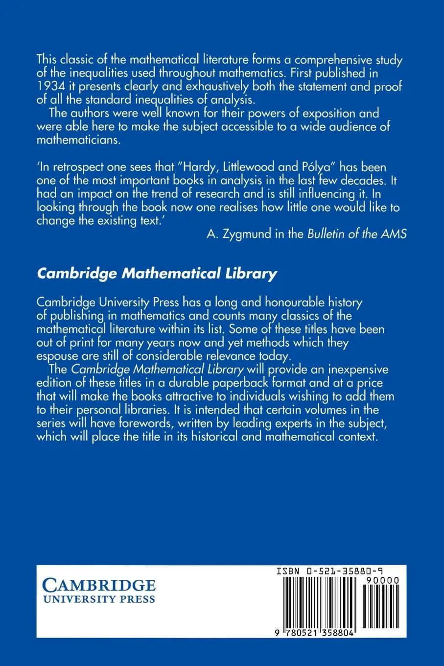 Rückseite: 9780521358804 | Inequalities | G. H. Hardy (u. a.) | Taschenbuch | Englisch | 1988