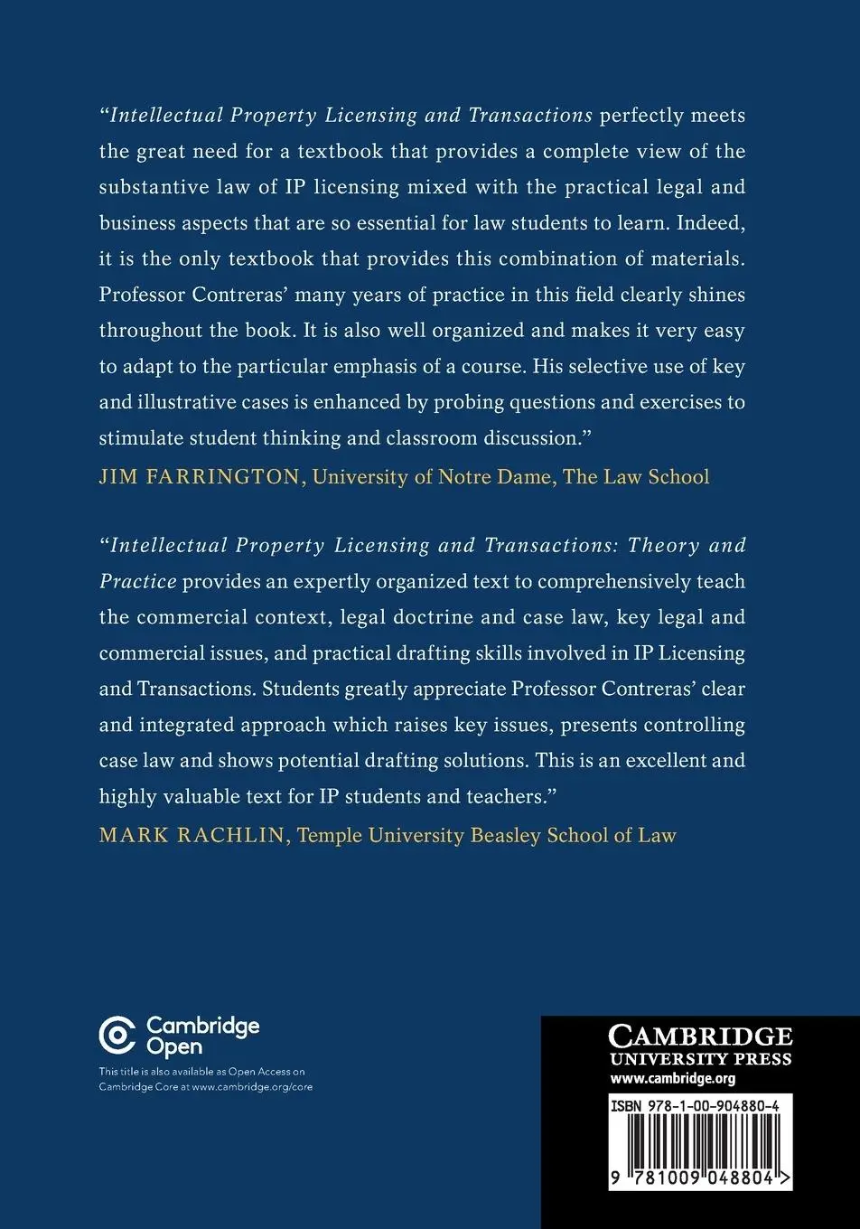 Rückseite: 9781009048804 | Intellectual Property Licensing and Transactions | Jorge L. Contreras