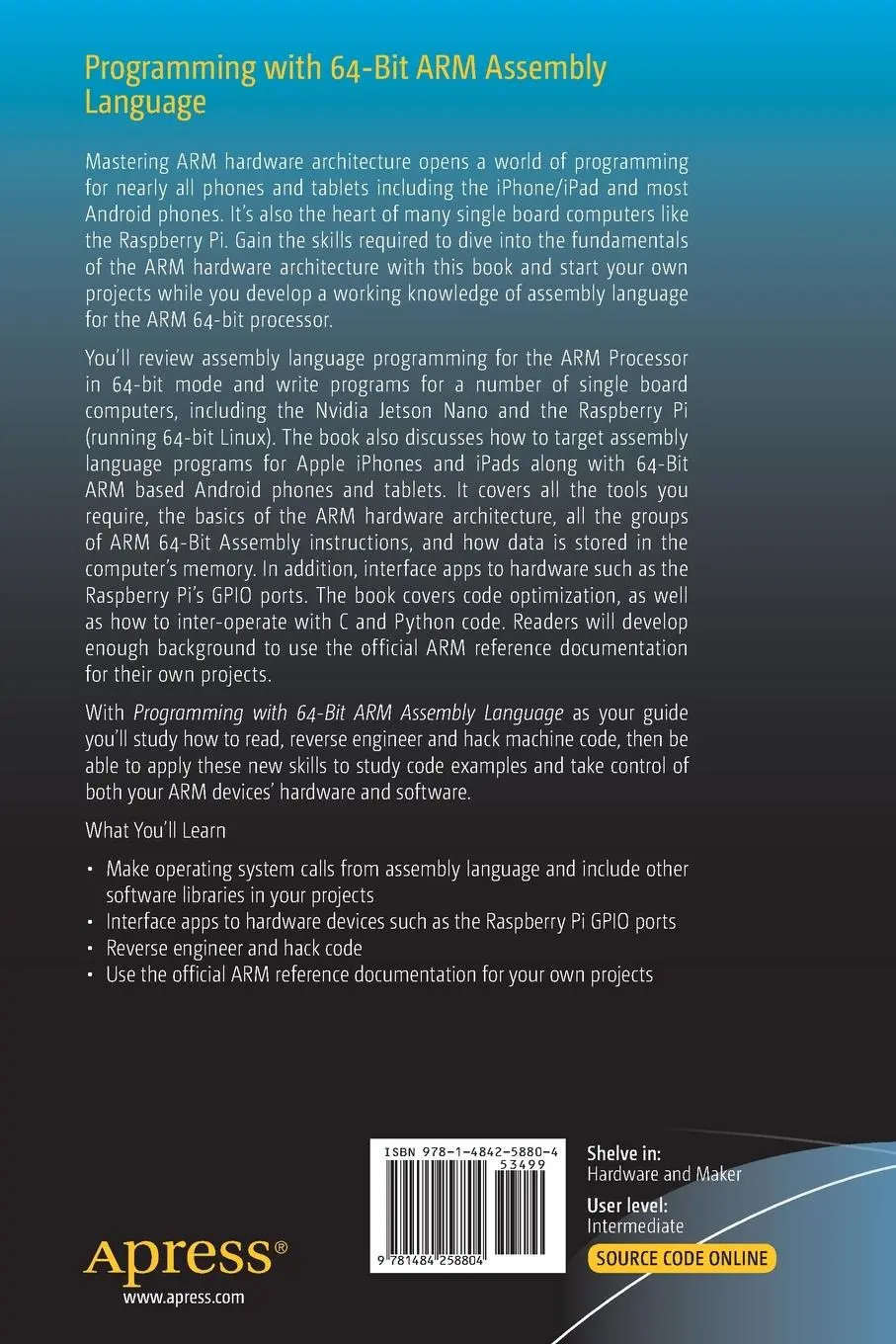 Rückseite: 9781484258804 | Programming with 64-Bit ARM Assembly Language | Stephen Smith | Buch