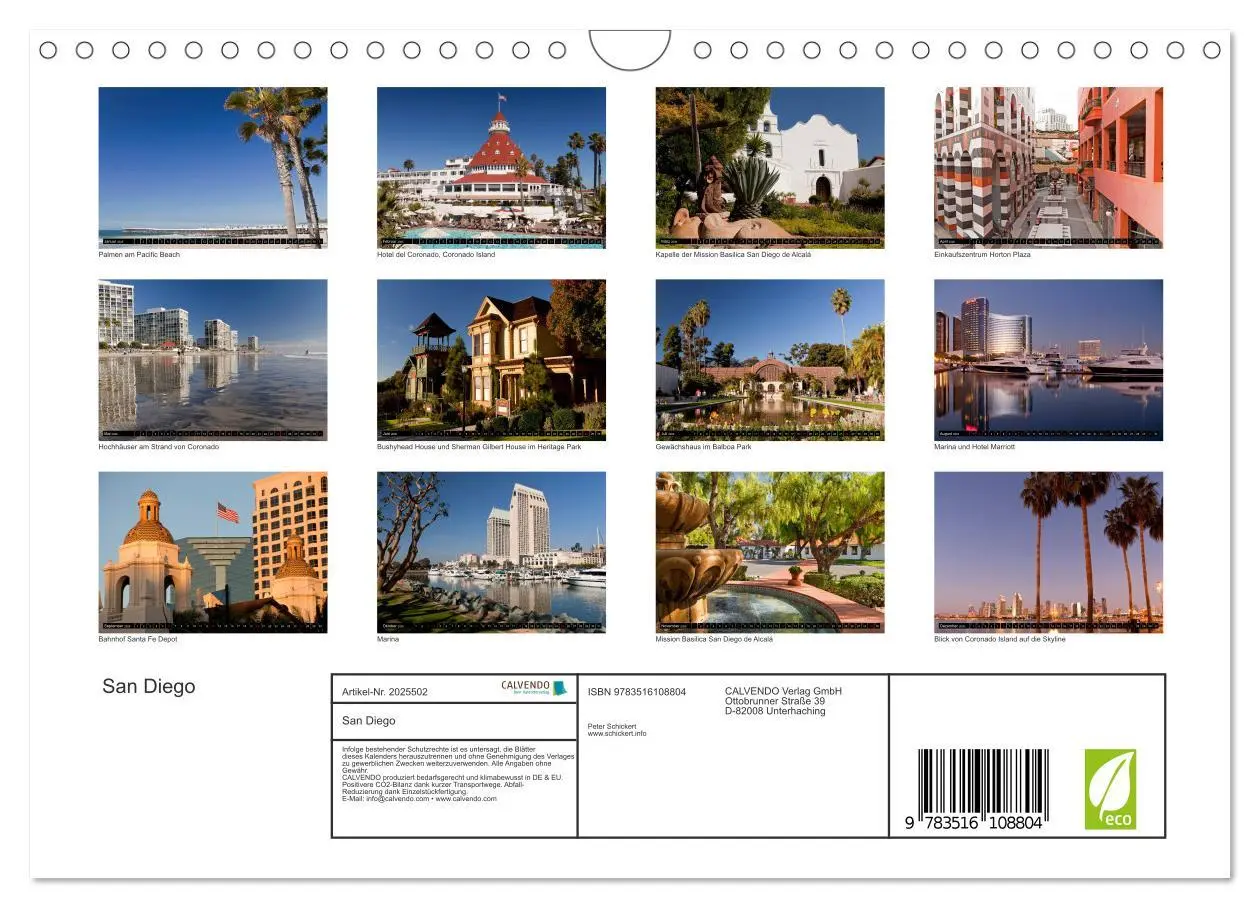 Bild: 9783516108804 | San Diego (Wandkalender 2026 DIN A4 quer), CALVENDO Monatskalender