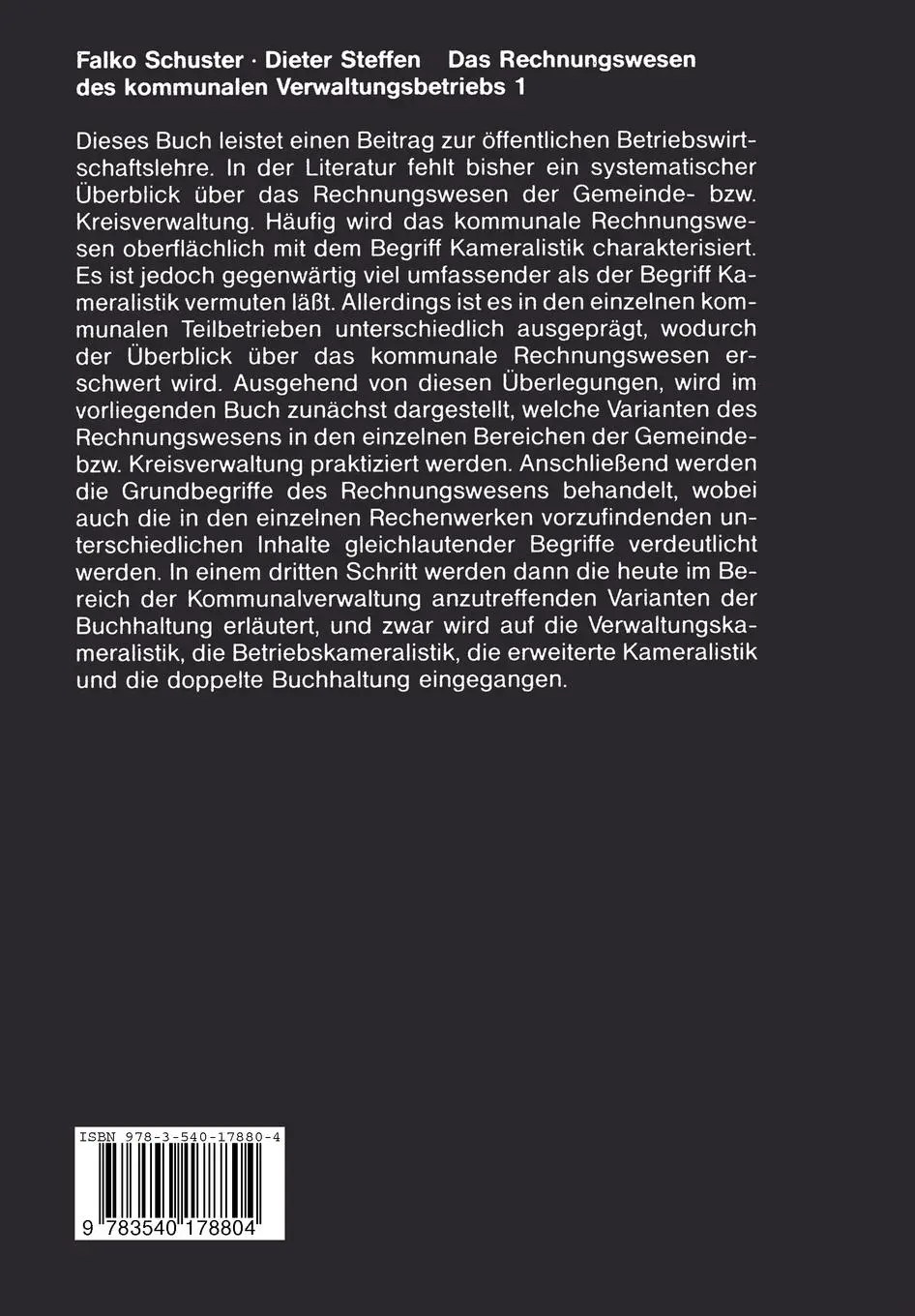 Rückseite: 9783540178804 | Das Rechnungswesen des kommunalen Verwaltungsbetriebs | Taschenbuch