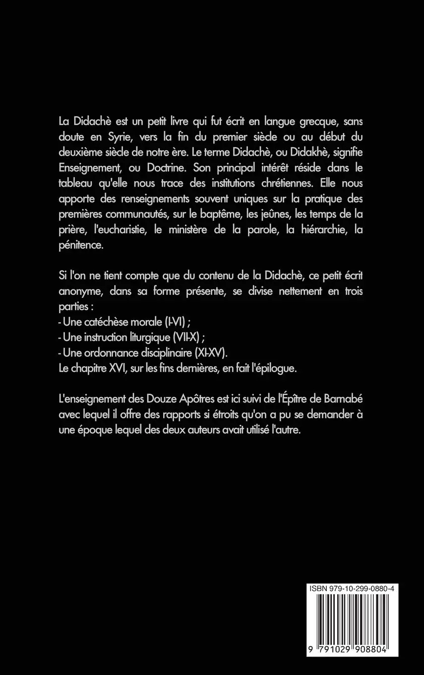 Rückseite: 9791029908804 | La Didachè ou l'enseignement des douze Apôtres | Anonyme | Buch | 2020