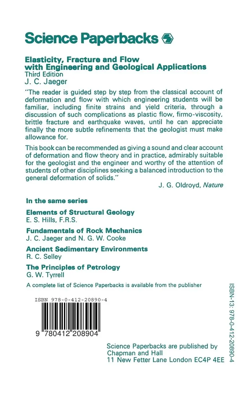 Rückseite: 9780412208904 | Elasticity, Fracture and Flow | J. C. Jaeger | Taschenbuch | viii