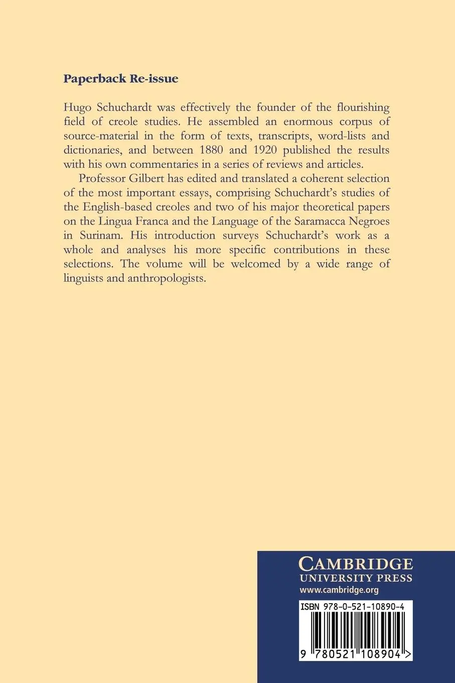 Rückseite: 9780521108904 | Pidgin and Creole Languages | Selected Essays by Hugo Schuchardt