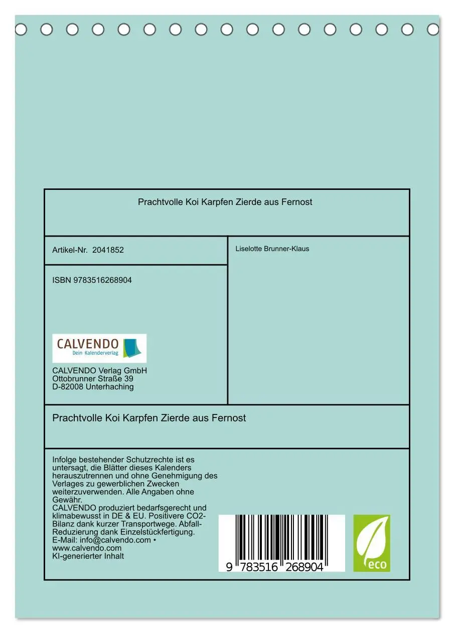 Bild: 9783516268904 | Prachtvolle Koi Karpfen Zierde aus Fernost (Tischkalender 2026 DIN...