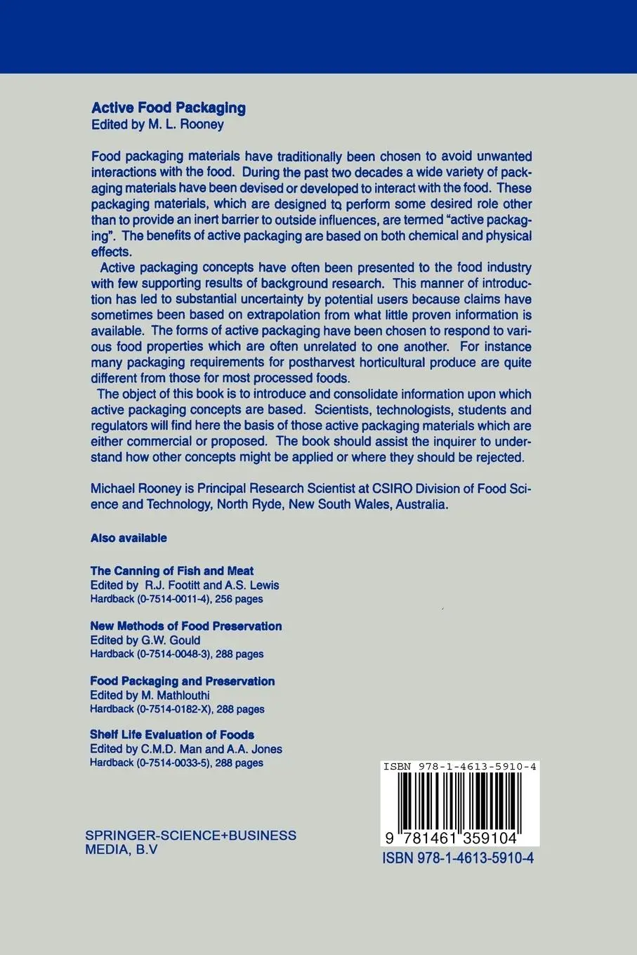 Rückseite: 9781461359104 | Active Food Packaging | M. L. Rooney | Taschenbuch | xi | Englisch