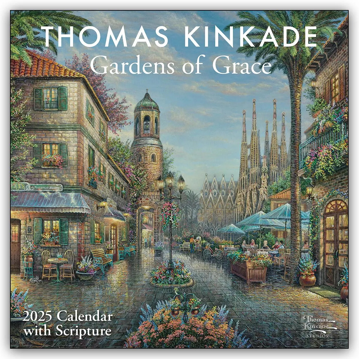 Cover: 9781524889104 | Thomas Kinkade Gardens of Grace with Scripture 2025 Wall Calendar