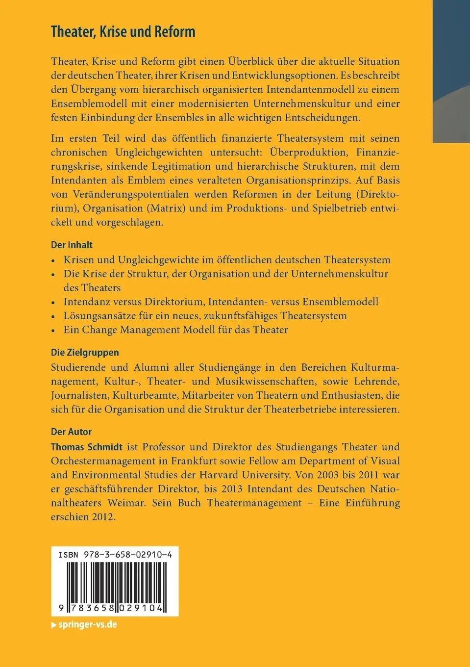 Rückseite: 9783658029104 | Theater, Krise und Reform | Eine Kritik des deutschen Theatersystems