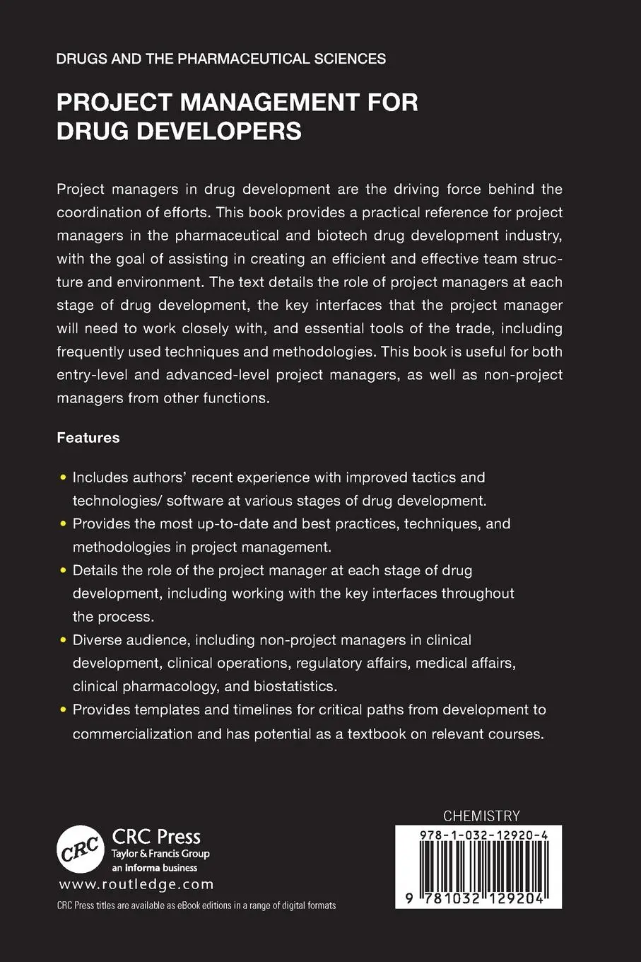Rückseite: 9781032129204 | Project Management for Drug Developers | Joseph P Stalder | Buch