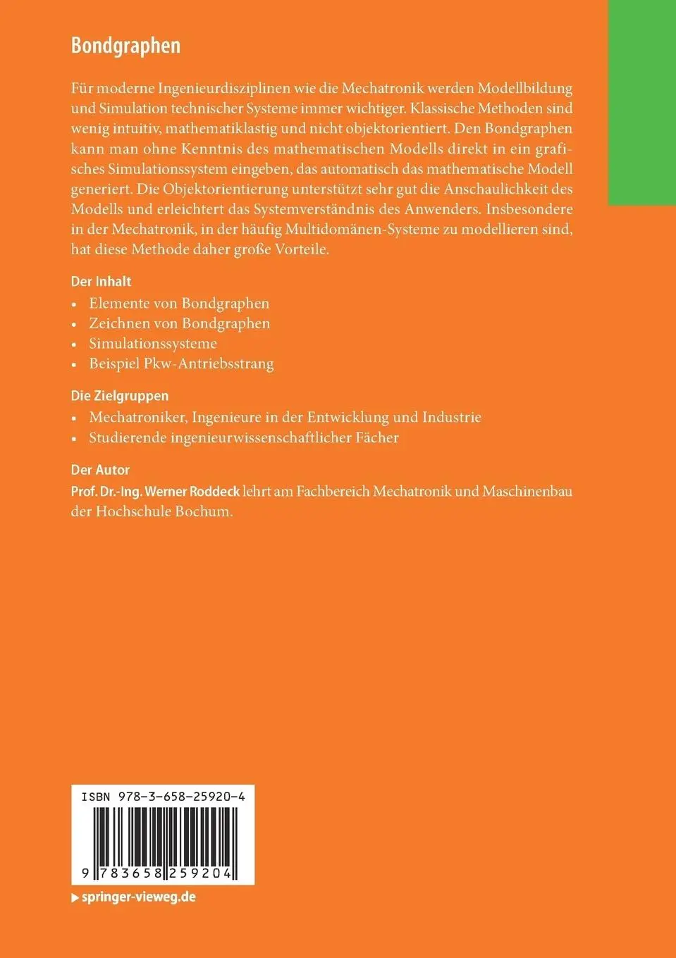 Rückseite: 9783658259204 | Bondgraphen | Modellbildung und Simulation dynamischer Systeme | Buch