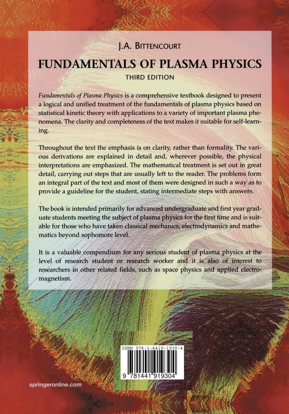 Rückseite: 9781441919304 | Fundamentals of Plasma Physics | J. A. Bittencourt | Taschenbuch