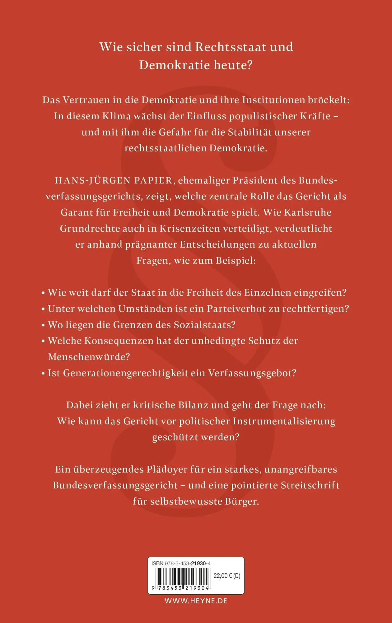 Bild: 9783453219304 | Unantastbar | Hans-Jürgen Papier | Buch | 240 S. | Deutsch | 2026