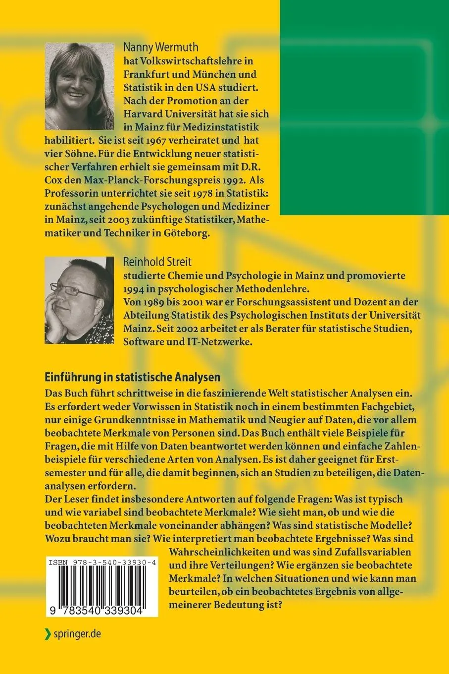 Rückseite: 9783540339304 | Einführung in statistische Analysen | Nanny Wermuth (u. a.) | Buch