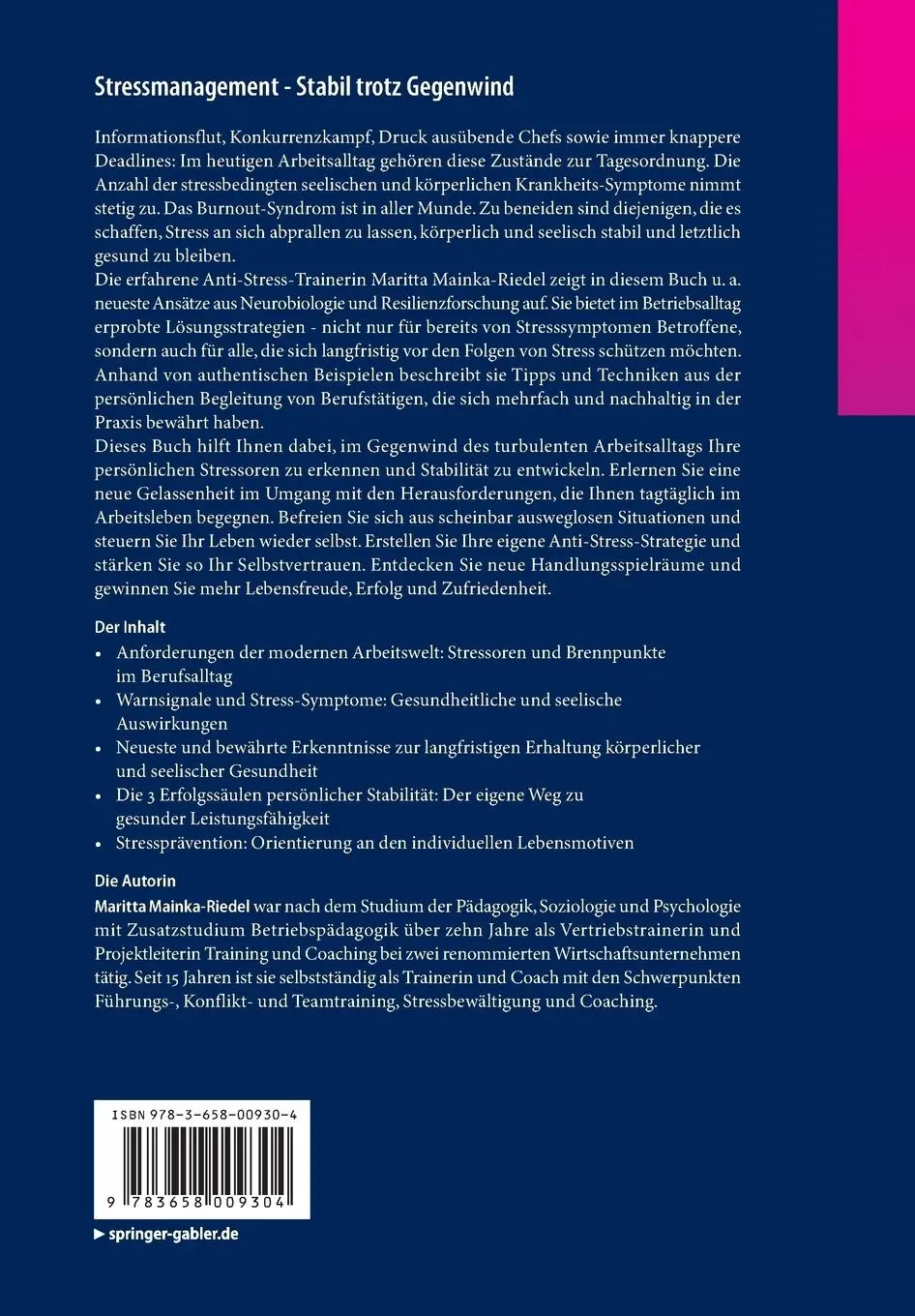 Rückseite: 9783658009304 | Stressmanagement - Stabil trotz Gegenwind | Maritta Mainka-Riedel