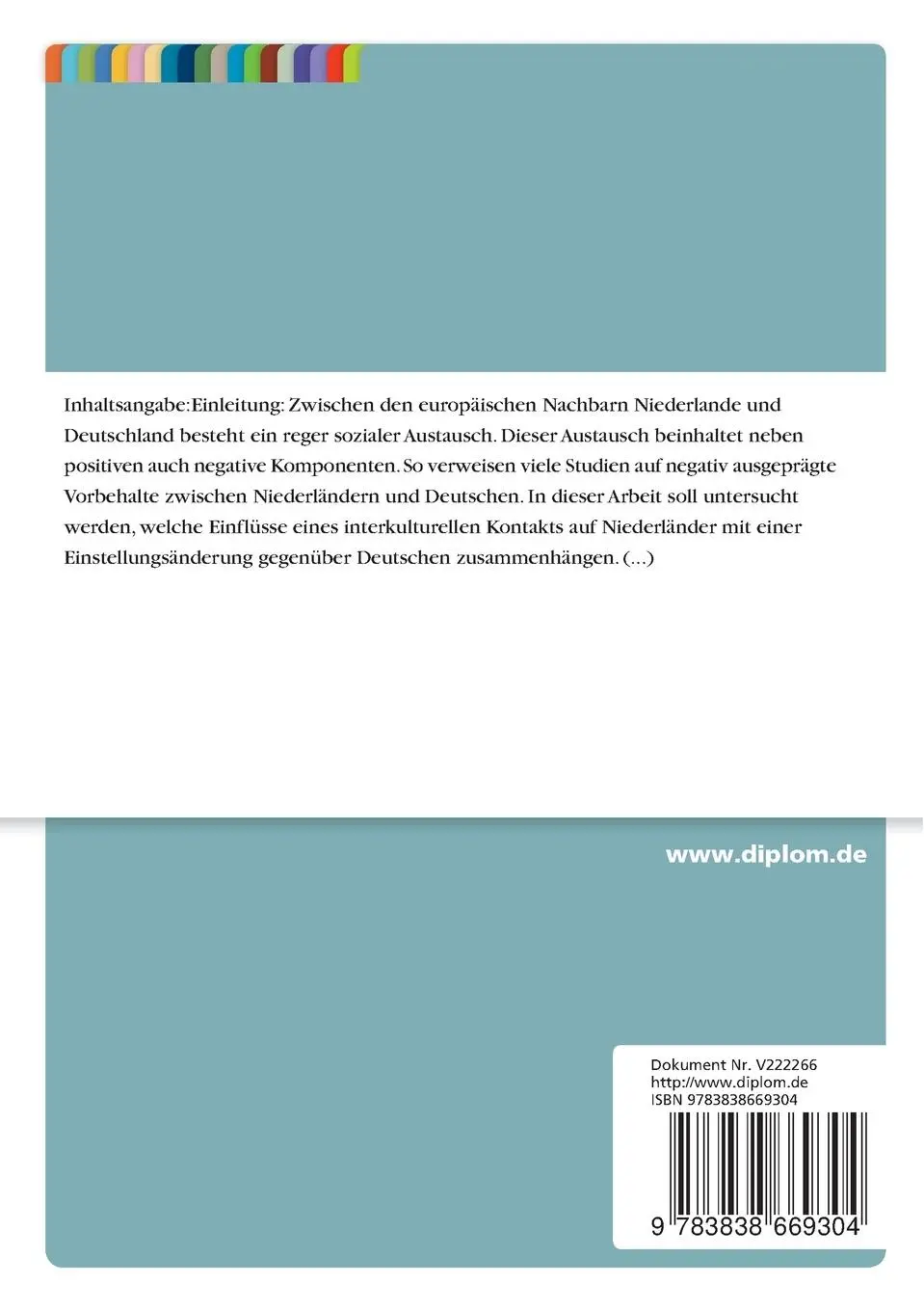 Rückseite: 9783838669304 | Interkulturelles Lernen bei Kontakten von Niederländern mit...