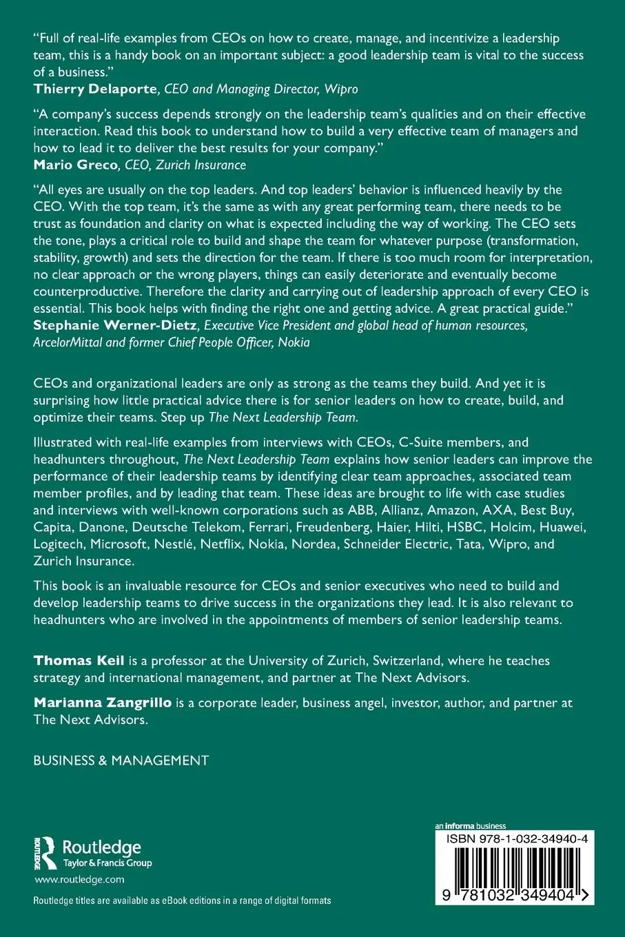 Rückseite: 9781032349404 | The Next Leadership Team | Thomas Keil (u. a.) | Taschenbuch | 2023
