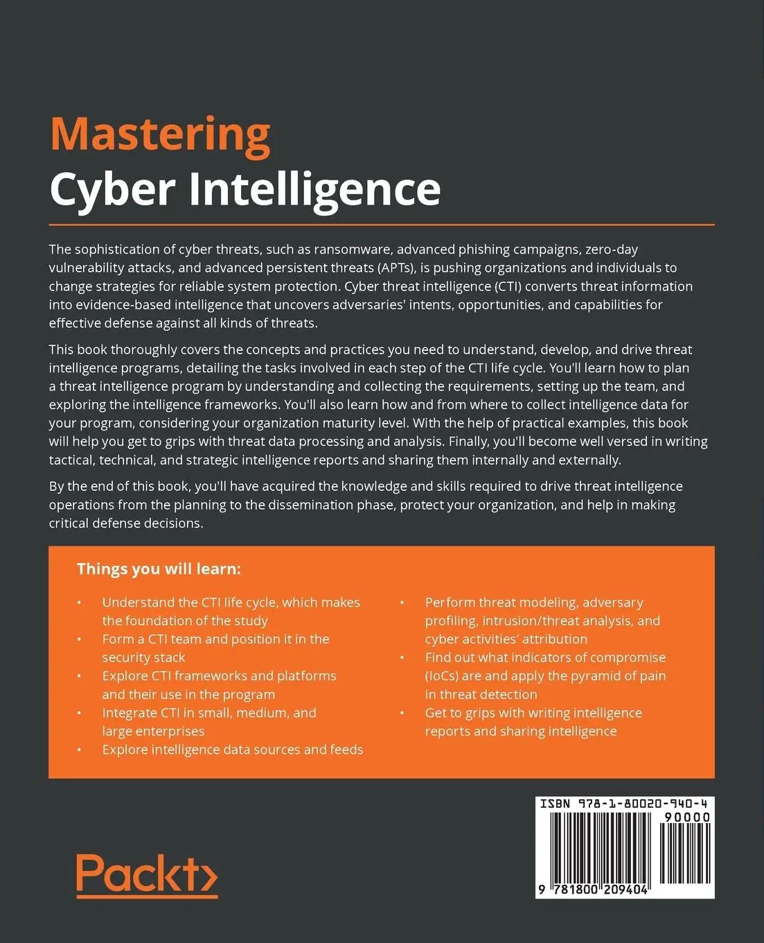 Rückseite: 9781800209404 | Mastering Cyber Intelligence | Jean Nestor M. Dahj | Taschenbuch