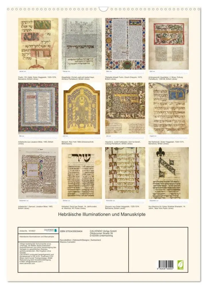 Bild: 9783435939404 | Hebräische Illuminationen und Manuskripte (Wandkalender 2025 DIN A2...