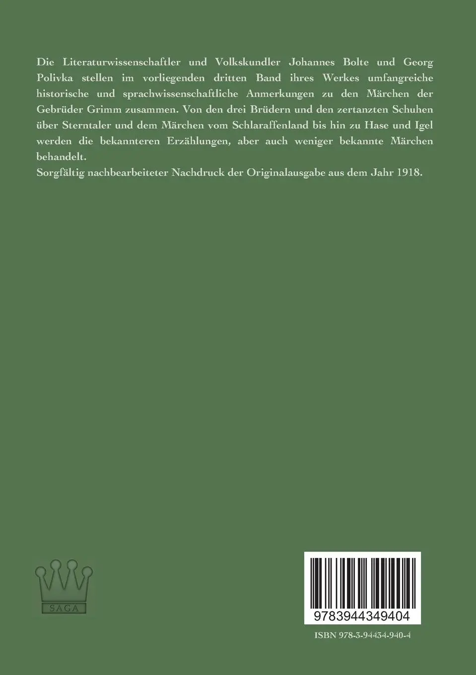 Rückseite: 9783944349404 | Anmerkungen zu den Kinder- und Hausmärchen der Brüder Grimm | Buch